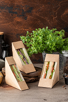 Упаковка для бутербродов, сэндвичей 130х130х40 мм SANDWICH треугольная КРАФТ "OSQ", 50 шт./упак